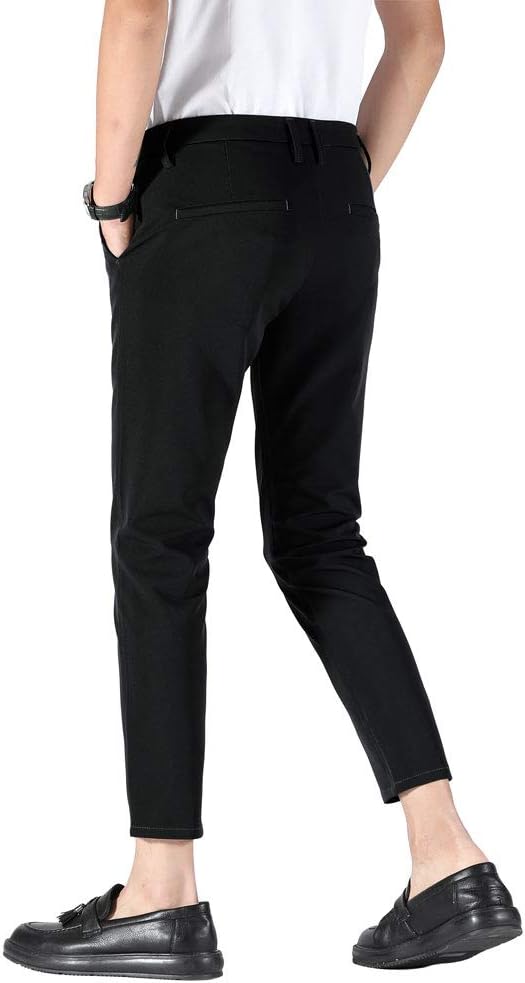 Plaid&Plain Men's Stretch Skinny Fit Casual Business Pants Ankle Dress Pants
