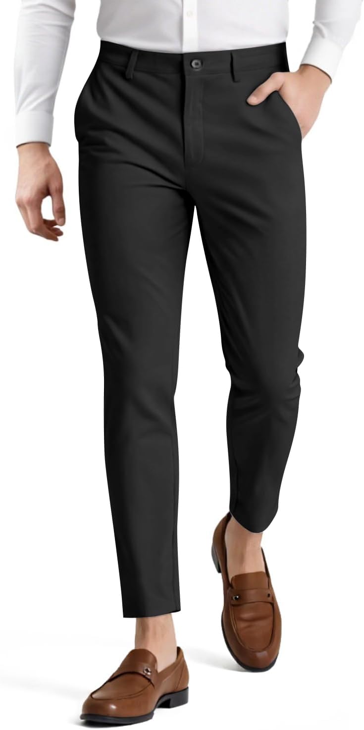 Mens Dress Pants Slim Fit Stretch Fashion Plaid Pant Skinny Leg