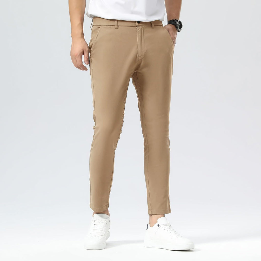 Plaid&Plain Men's Slim Fit Khaki Pants Stretch Cropped Chino Skinny Pants