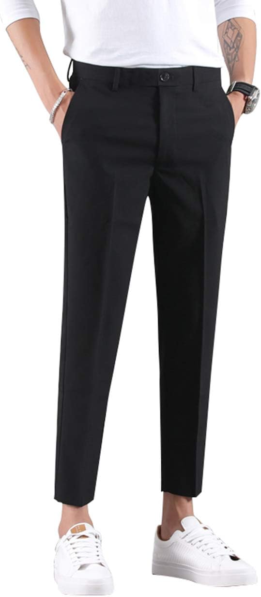 Ankle-Length Dress Pants for Men Slim Fit Cropped Trousers