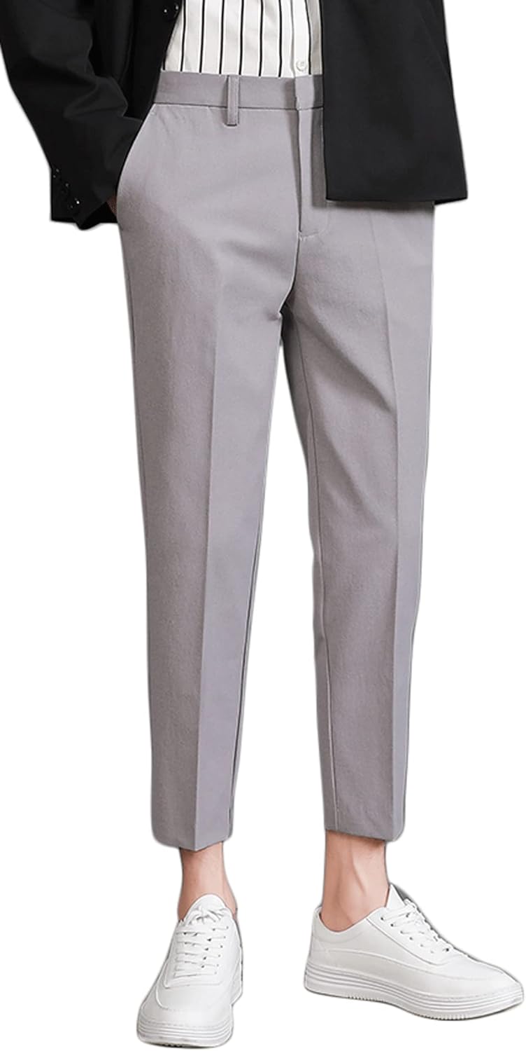 Men’s Cropped Slim Fit Dress Pants Tapered Ankle Dress Pants Suit Pants