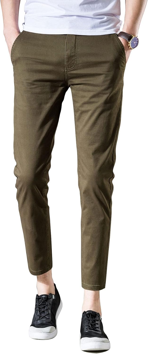 Men‘s Cropped Chino Pants Skinny Fit Chinos Khaki Pant