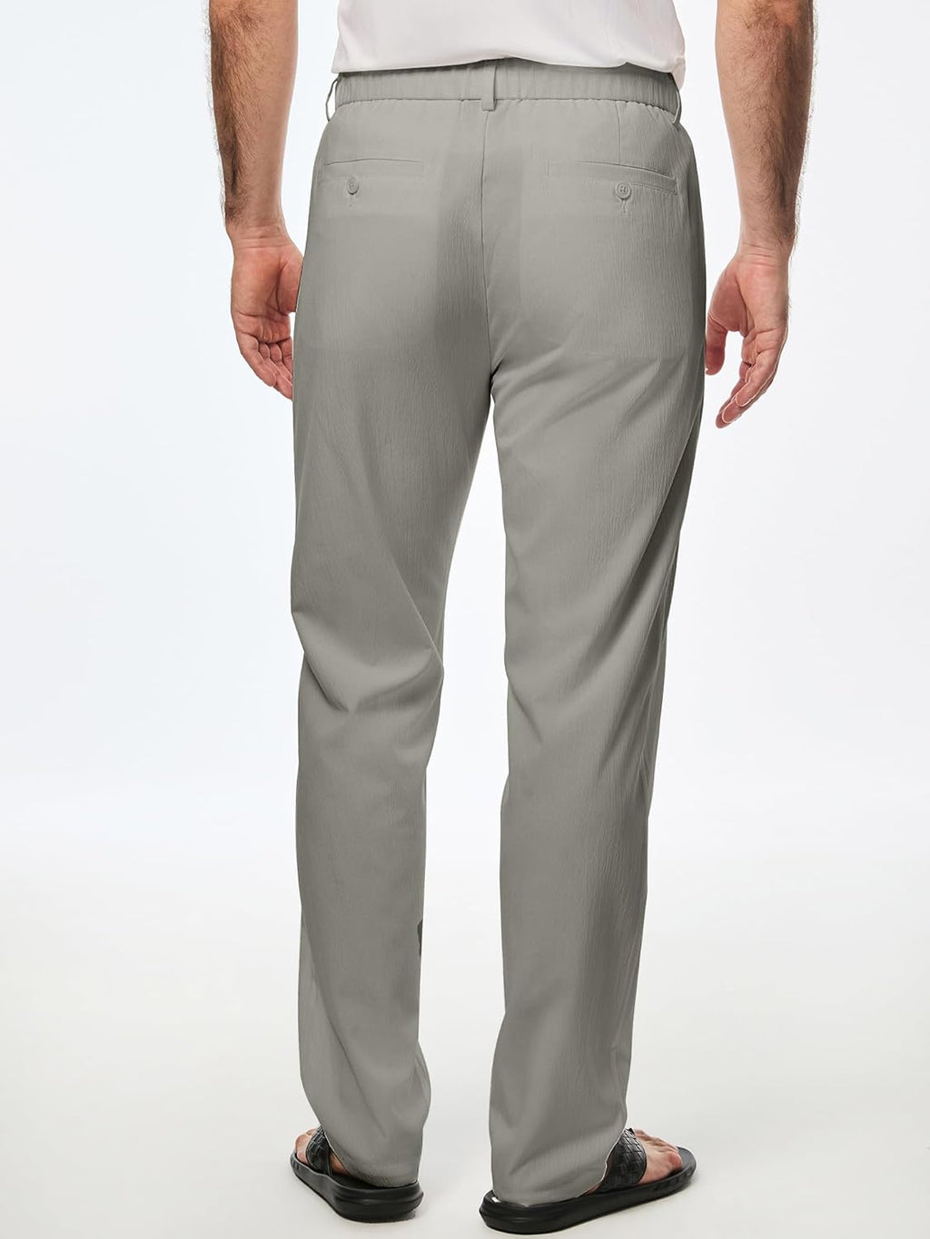 Men's Casual Drawstring Pants Elastic Waist Lightweight Pant Summer Beach Trouser with Pockets