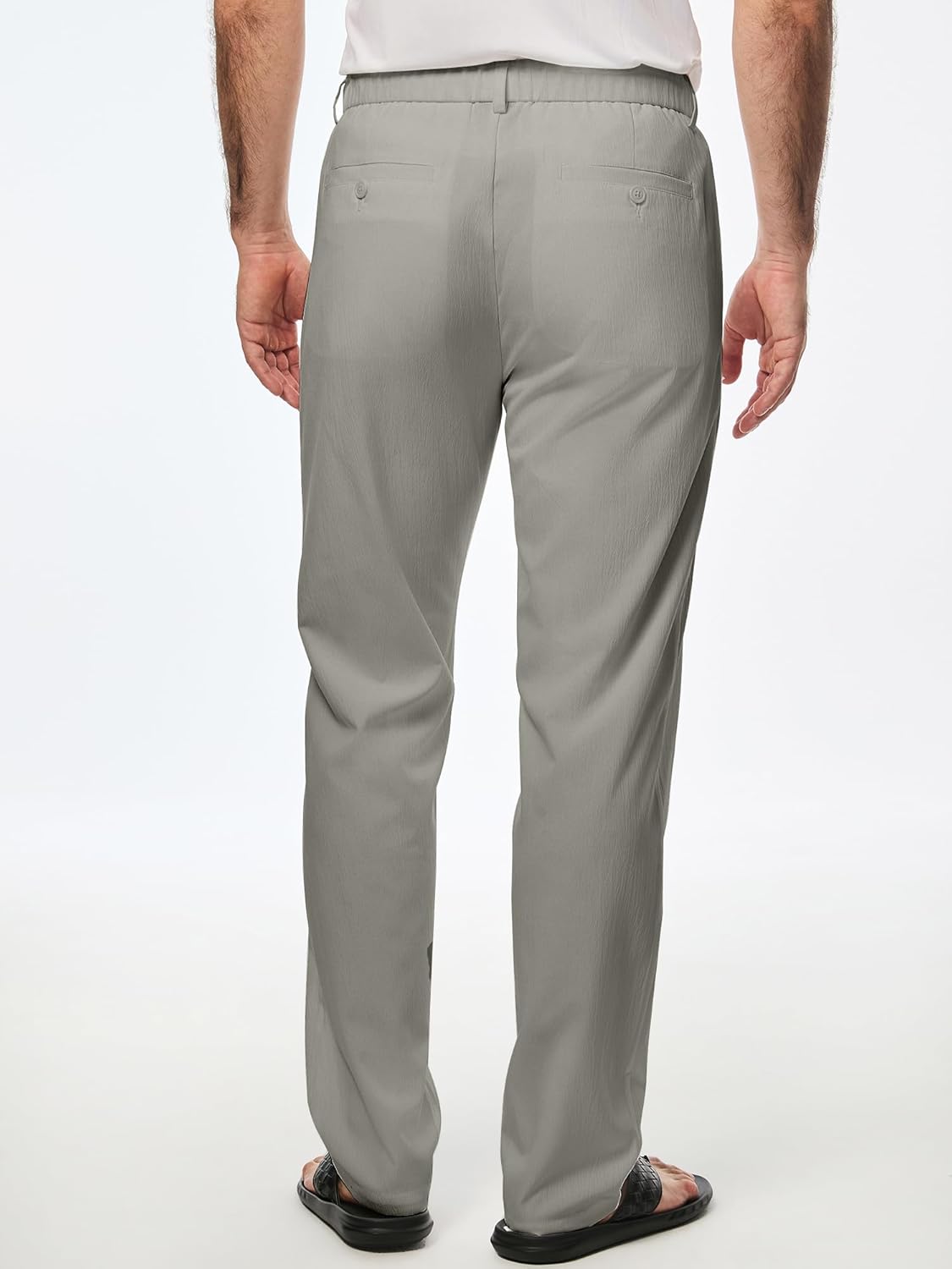 Men's Casual Drawstring Pants Elastic Waist Lightweight Pant Summer Beach Trouser with Pockets