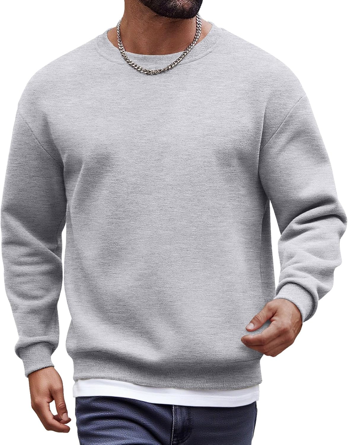 Men's Fleece Crewneck Sweatshirt Cotton Long Sleeve Pullover Casual Thermal Shirts