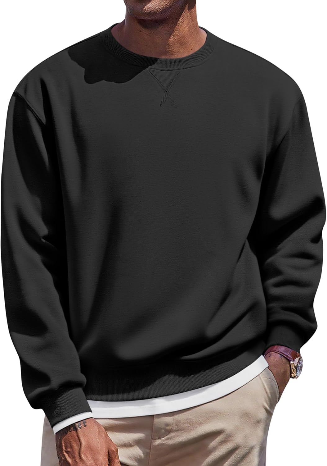 Men's Fleece Crewneck Sweatshirt Casual Long Sleeve Pullover Fall Winter Warm Sweatshirts Fashion Pullovers