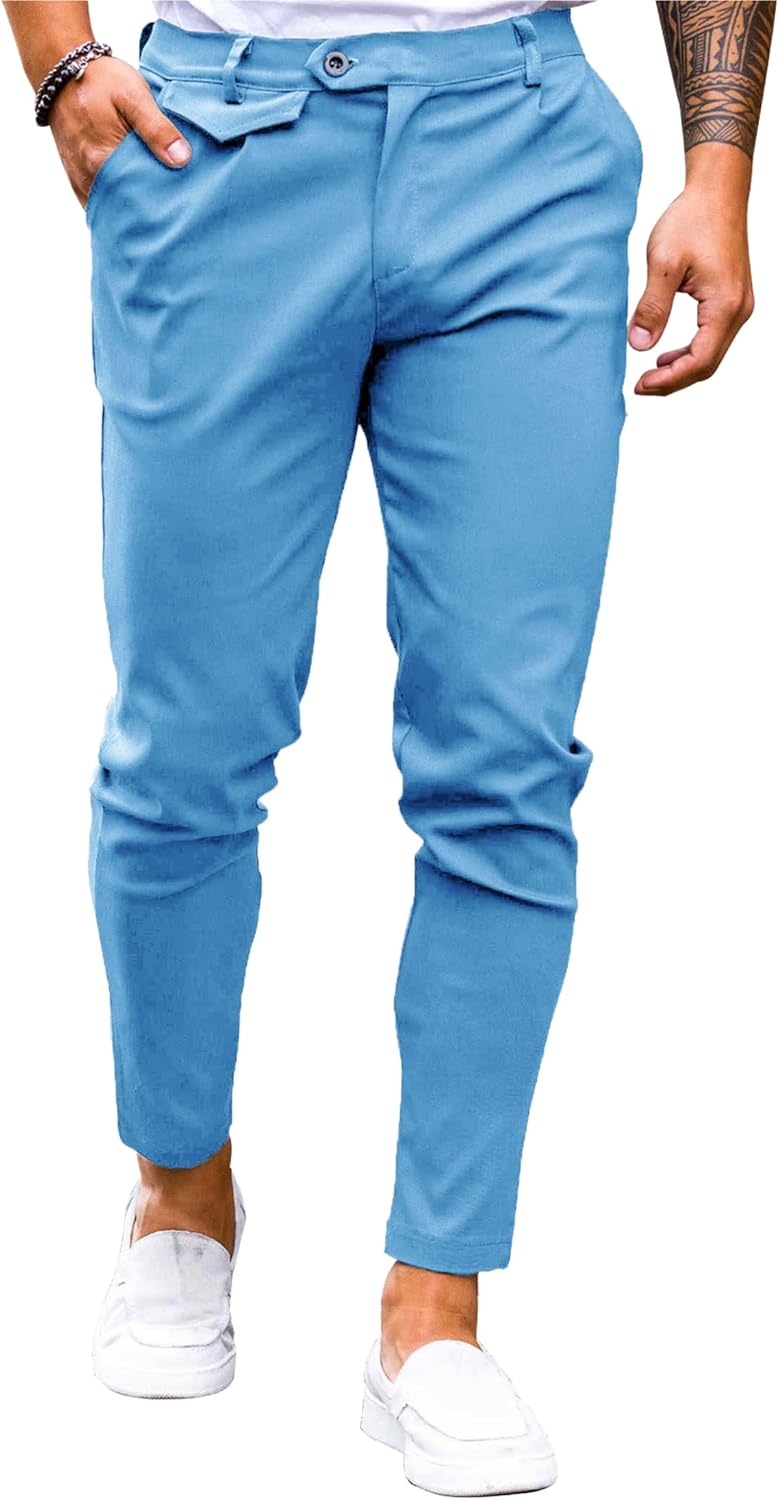 Mens Chinos Slim Fit Pants Flat Front Stretch Skinny Tapered Dress Pants Comfort Casual Solid Trousers