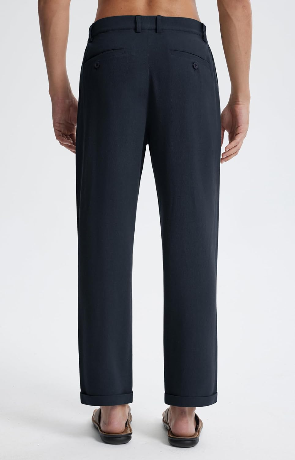 Men's Linen Pants Elastic Waist Lightweight Casual Pants Comfy Summer Beach Travel Lounge Trousers with Pockets