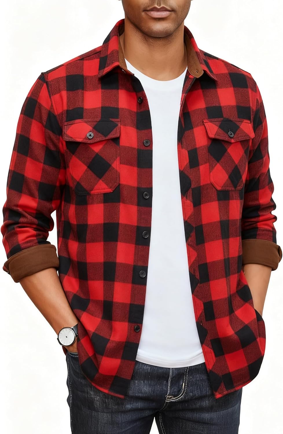 Mens Flannel Shirt Long Sleeve Soft Smooth Plaid Shirts Casual Button Down with Pocket Regular Fit Tops