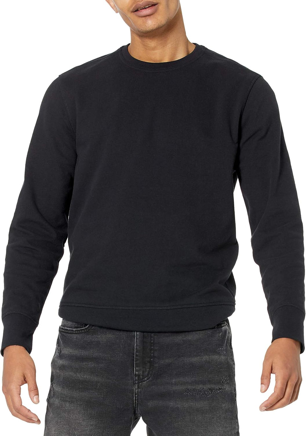 mens Long-Sleeve Lightweight Fleece French Terry Crewneck Sweatshirt