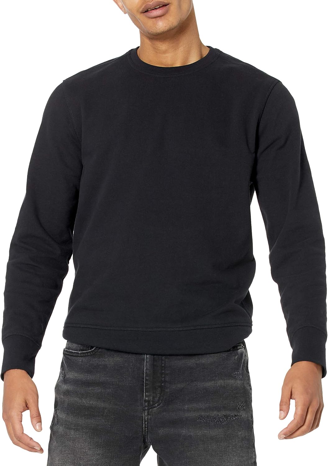 mens Long-Sleeve Lightweight Fleece French Terry Crewneck Sweatshirt