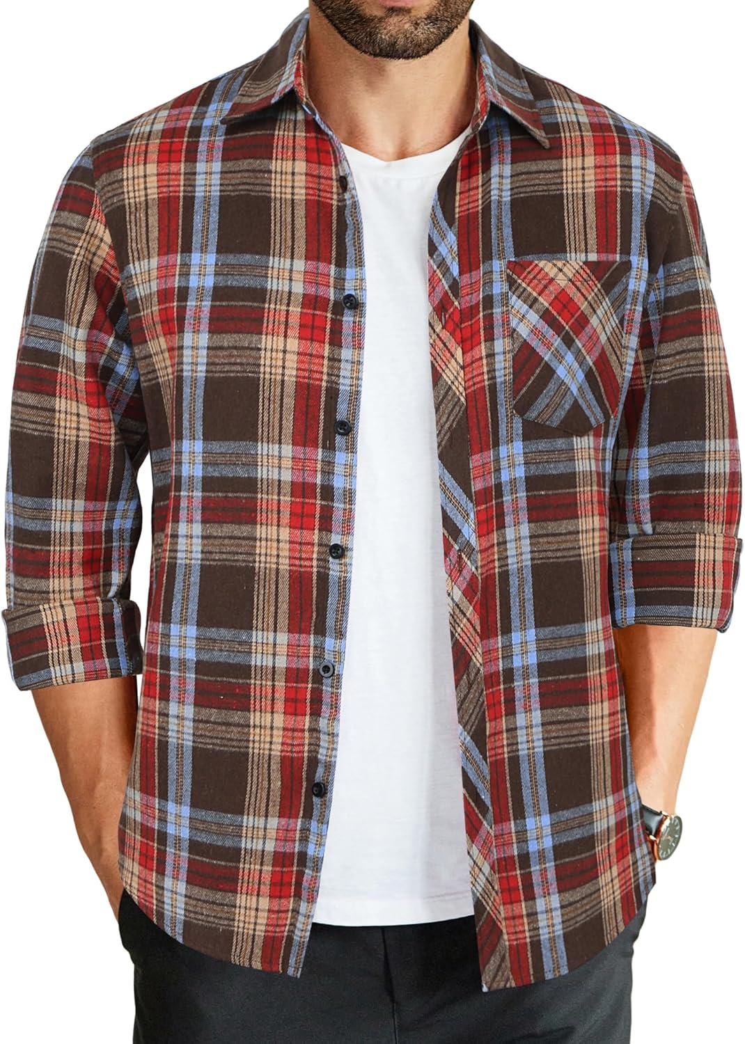 Men's Flannel Plaid Shirts Long Sleeve Button Down Shirts Casual Fall Shirt Jacket