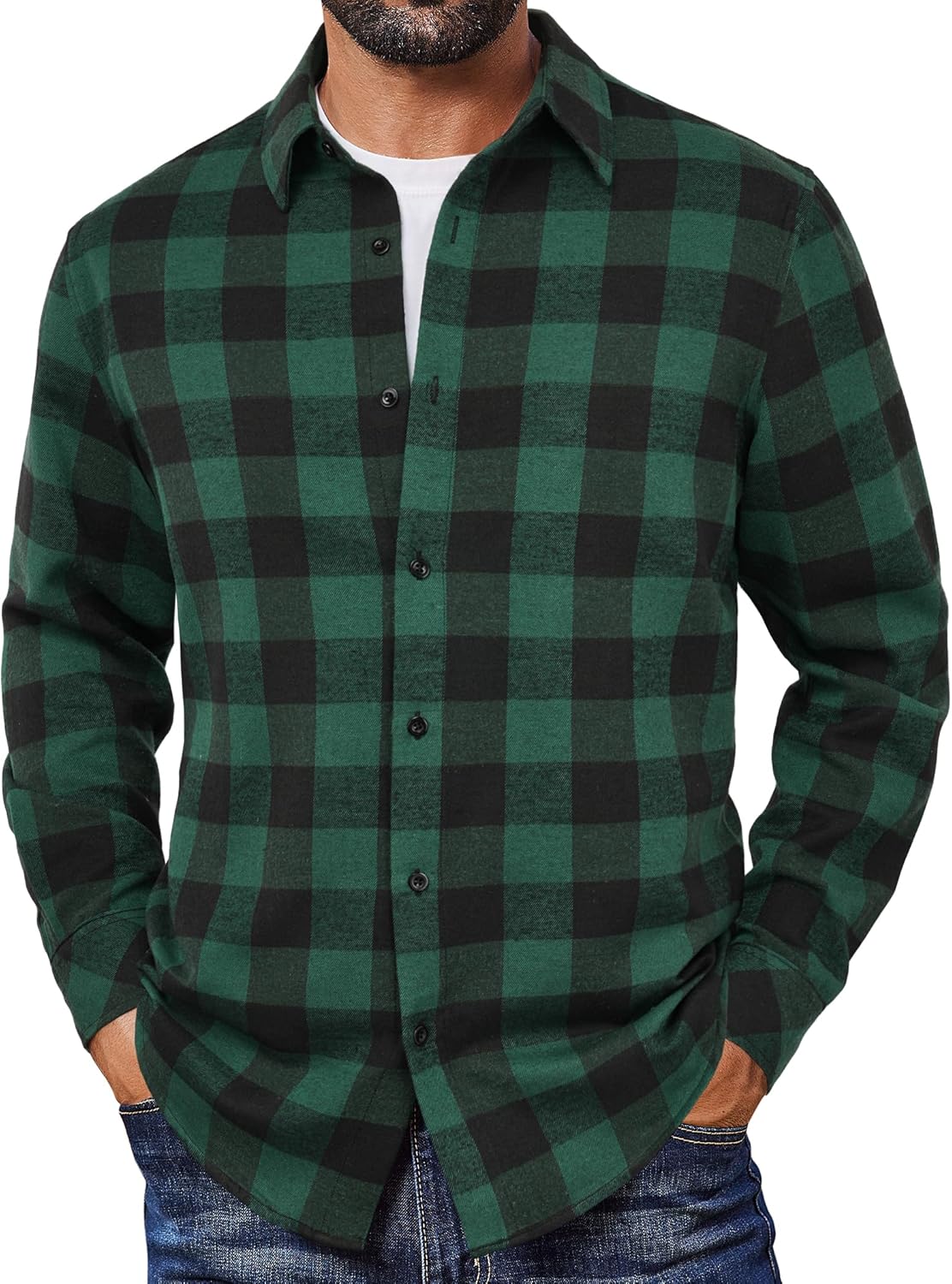 Mens Flannel Shirts Long Sleeve Plaid Button Down Shirts Casual Cotton Shirts