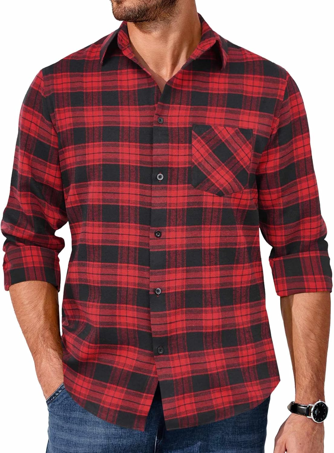 Men's Flannel Shirts Long Sleeve Button Down Plaid Shirt Lightweight Shirt Jacket