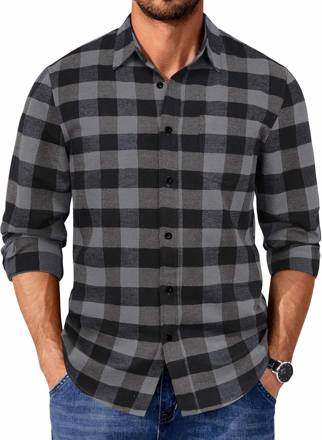 Mens Flannel Shirts Long Sleeve Casual Plaid Shirt for Men Button Up Shirt Jackets with Pocket