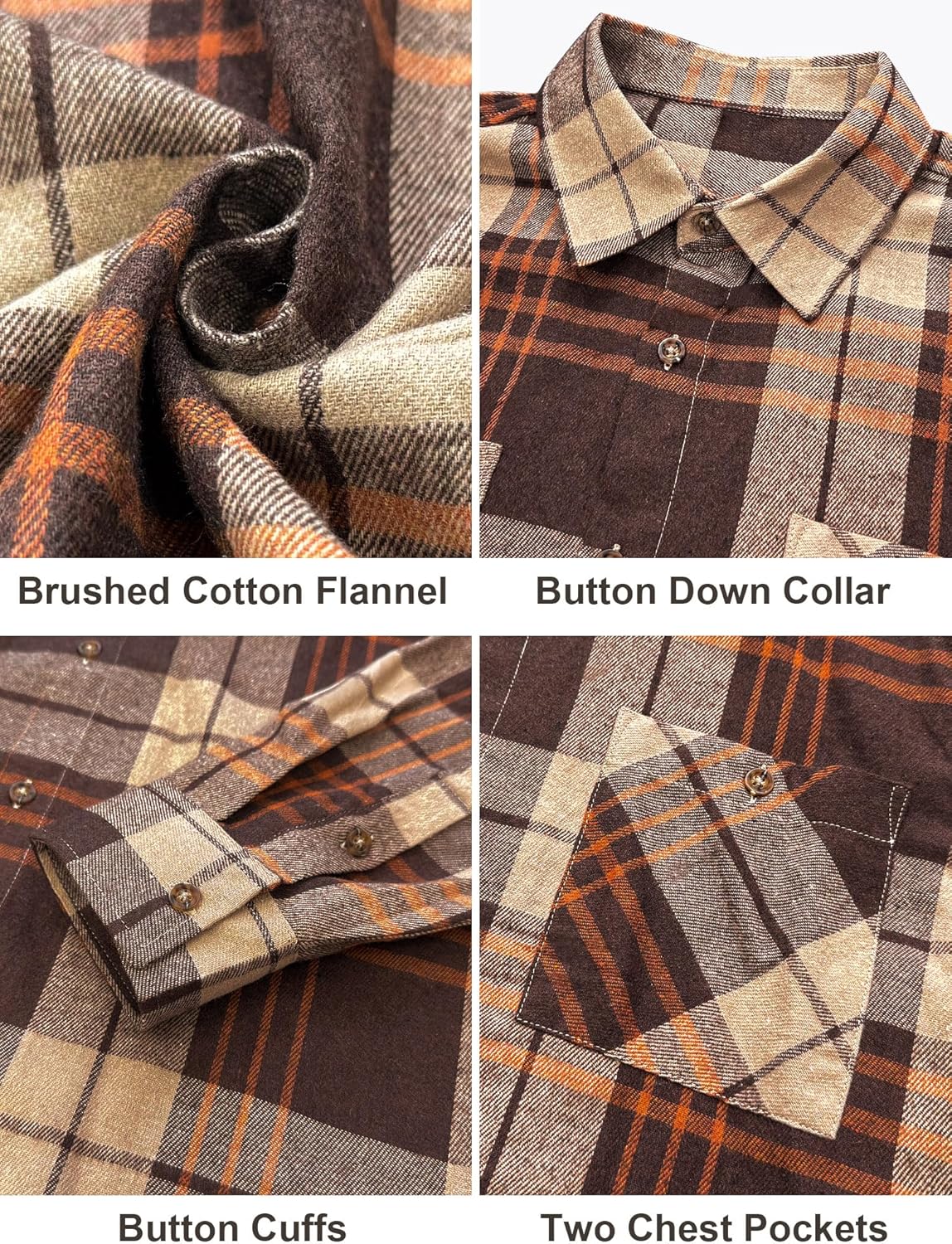 Mens Flannel Shirts Long Sleeve Regular Fit Lightweight Plaid Button Down Casual Shirt with Pockets