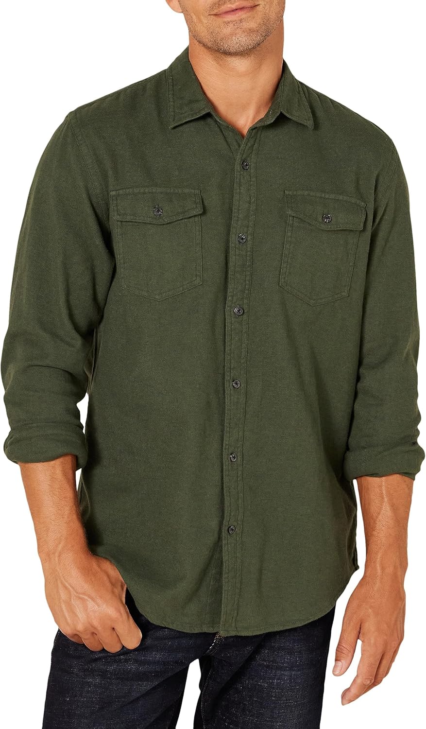 Mens Regular-Fit Long-Sleeve Two-Pocket Flannel Shirt